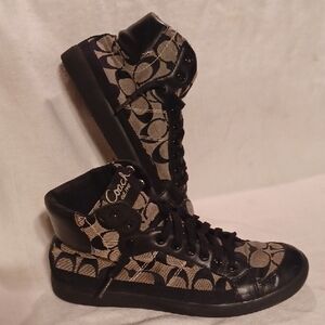 Coach Black, Tan Women's High-Top Sneakers Coach Ellis Signature Canvas Size 8